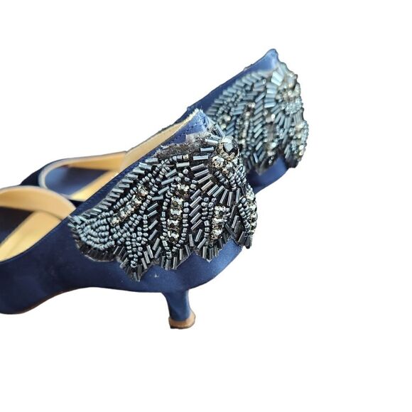 Paradox London Pink Blue Satin Embellished Beaded Peep Toe Heels - Picture 8 of 10